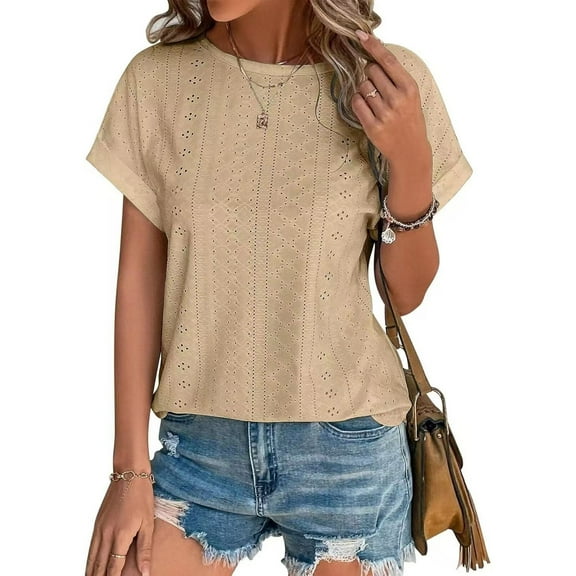 Otvok Summer Tee Women'S Short-Sleeve Crew Neck Solid-Color Lock-Stitch T-Shirt Tops Blouse