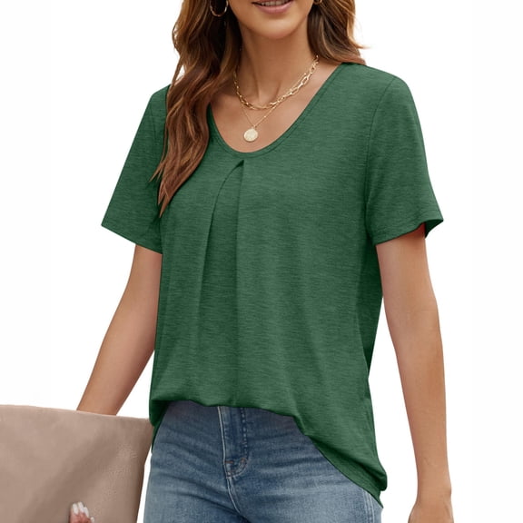 Otvok Summer Tops for Women Solid Casual Trendy Short Sleeve T Shirts Scoop Neck Tee Shirts