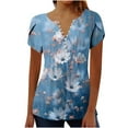 thumbnail image 1 of Otvok Summer Tops for Women's Short Sleeve V-Neck Button Pleated Blouse Floral Tunic Tunic Blouse, 1 of 6