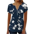 thumbnail image 1 of Otvok Summer Tops for Women's Short Sleeve V-Neck Button Pleated Blouse Floral Tunic Tunic Blouse, 1 of 6