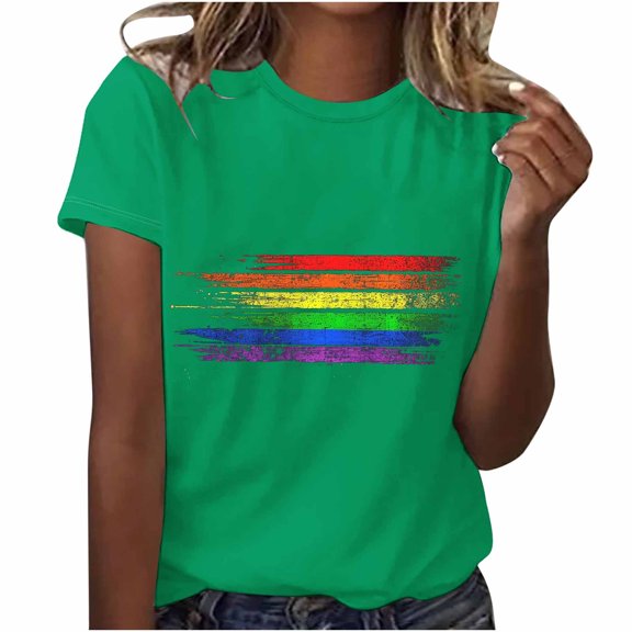 Otvok Summer Tshirt for Women Rainbow Festival Colorful Graphic Tees Crew Neck Short Sleeve Loose Fit Tops