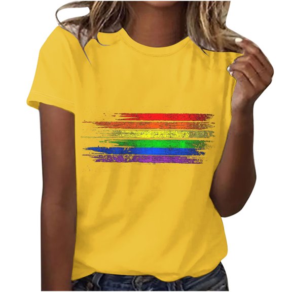 Otvok Summer Tshirt for Women Rainbow Festival Colorful Graphic Tees Crew Neck Short Sleeve Loose Fit Tops