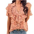 thumbnail image 1 of Otvok Summer Tunic Tops Women Tank Floral Printed Ruffle Sleeve V-Neck Casual Polyester Blouse, 1 of 6