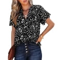 thumbnail image 1 of Otvok Summer V-Neck T-Shirts for Women Print Short Sleeve Polyester Casual Blouse Tops, 1 of 6