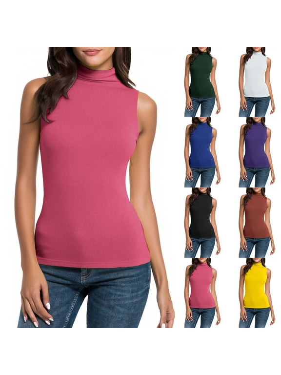 Summer Women Tank Top, Womens Turtleneck Business Casual Tops Slim Fit Plain Tee Shirts (Sleeveless)