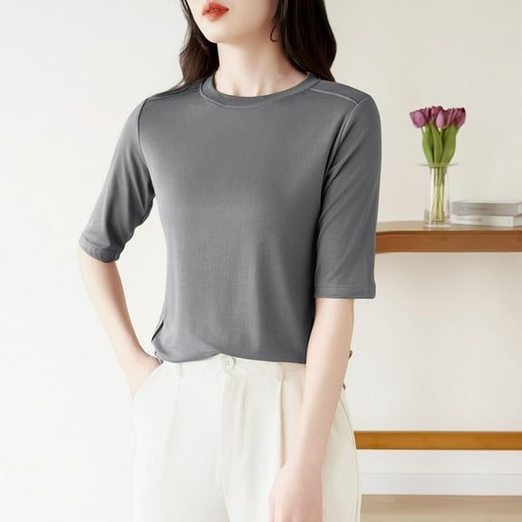 Otvok Summer Womens Casual Print Round Neck Short Sleeve T-Shirt Top Blouse