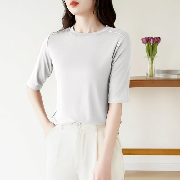 Otvok Summer Womens Casual Print Round Neck Short Sleeve T-Shirt Top Blouse