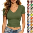 thumbnail image 1 of Otvok Summer Womens T-Shirt Slim Tops Short Sleeve Thin Breathable Stretch Solid Color Plus Size V-Neck Base Layer, 1 of 7