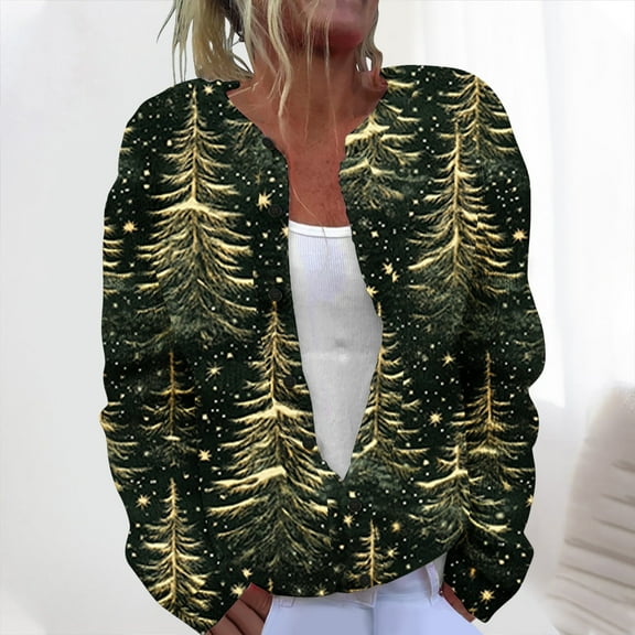Otvok Sweaters for Women Casual Button Trendy Christmas Cardigan Cute Long Sleeve Xmas Print Knitted Outerwear