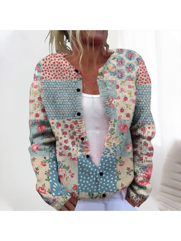 Sweaters for Women Casual Button Trendy Christmas Cardigan Cute Long Sleeve Xmas Print Knitted Outerwear