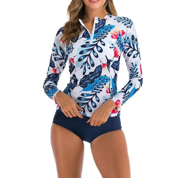 Otvok Swimsuits for Women Diving Suit Two Piece Long-Sleeve Jumpsuit Bodysuit Swimsuit Sun Protection XL White