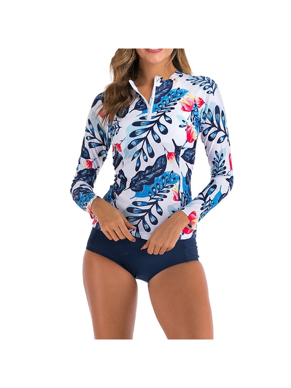 Otvok Swimsuits for Women Diving Suit Two Piece Long-Sleeve Jumpsuit Bodysuit Swimsuit Sun Protection XXL White