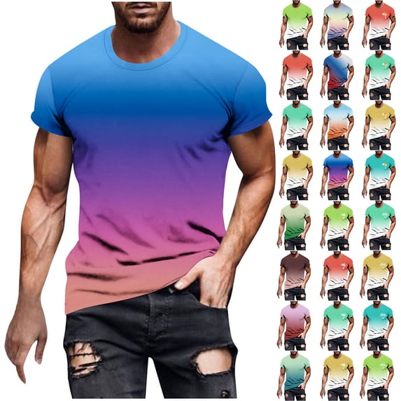 Otvok T-Shirt for Men Plus Size Tie-Dye Print Short Sleeve Tops Casual Oversized Fitness Sports Shirts Summer Basic Graphic Tee