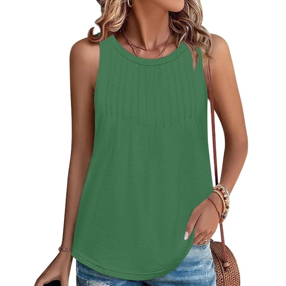 Otvok Tank Top for Women Fashion Casual Solid Sleeveless Blouse Round Neck Sexy Slim Summer Tops