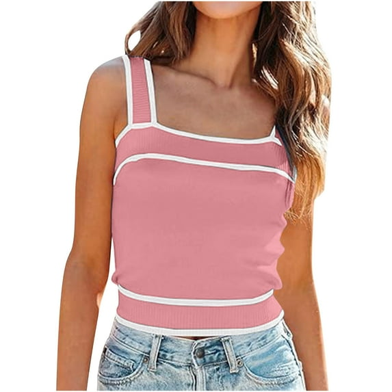 Otvok Tank Top for Womens Summer Sleeveless Scoop Neck Ribbed Knit Color Block Basic Camis Tee Shirts
