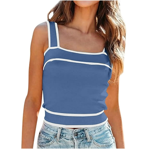 Otvok Tank Top for Womens Summer Sleeveless Scoop Neck Ribbed Knit Color Block Basic Camis Tee Shirts