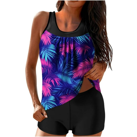 Otvok Tankini Swimsuits for Women Loose Fit Floral Printed Modest Two Piece Bathing Suits with Boyshorts