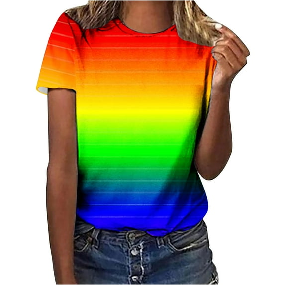 Otvok Tee for Women Short Sleeve Tops Casual Loose Colorful Print Summer Ladies Multicolor T-Shirts