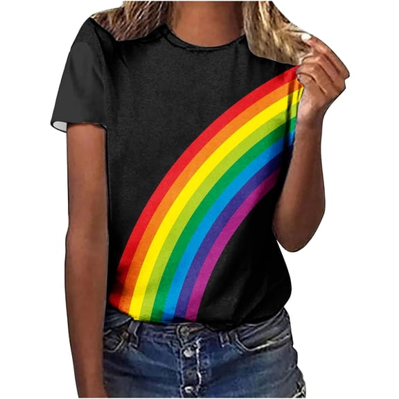 Otvok Tee for Women Short Sleeve Tops Casual Loose Colorful Print Summer Ladies Multicolor T-Shirts