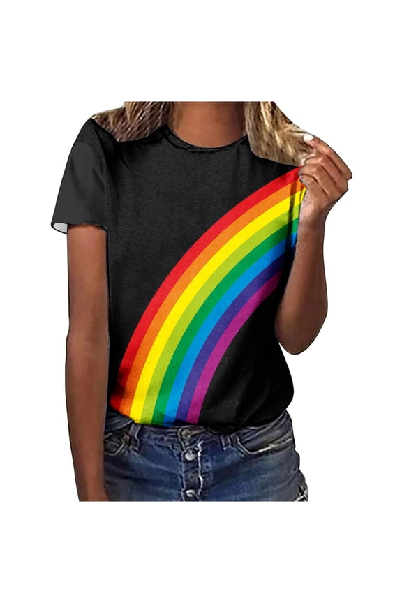 Otvok Tee for Women Short Sleeve Tops Casual Loose Colorful Print Summer Ladies Multicolor T-Shirts