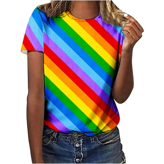 Otvok Tee for Women Short Sleeve Tops Casual Loose Colorful Print Summer Ladies Multicolor T-Shirts