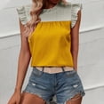 thumbnail image 1 of Otvok Tops for Women Temperament Commuter Casual Sleeveless Ruffle Shoulder Color Splicing Shirt, 1 of 6