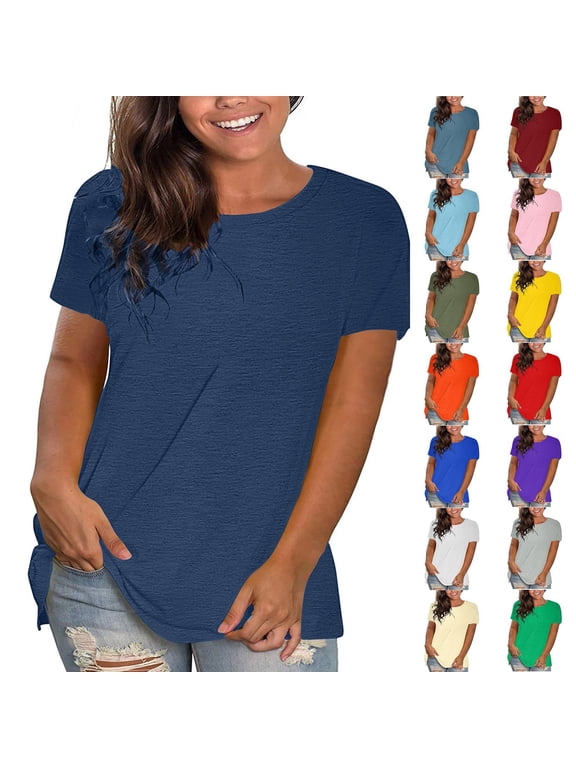 Tops for Women, Women's Fashion Round Neck Solid Loose Short Sleeve T-shirt Pullover Tops