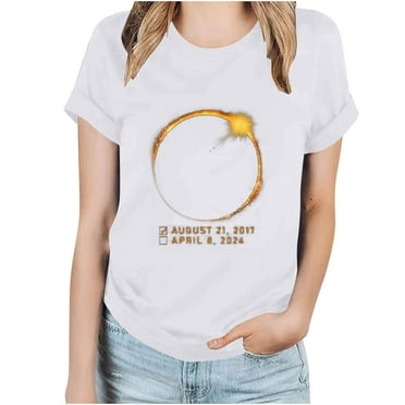 Otvok Total Solar Eclipse Print T-Shirt for Women Round Neck Short Sleeve Black White Red Gray Tops
