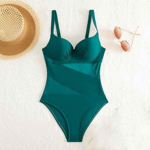 Otvok Trends Womens Swimsuits One Piece Tummy Control Plus Size High Waisted Bathing Suit Monokini XL Green