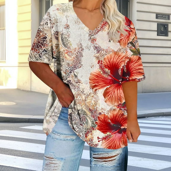 Otvok Trendy Workout Tee Women's Plus Size V-neck Short Sleeve Summer Base Shirt Sports T-shirt