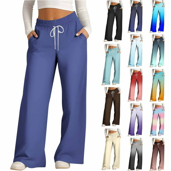 Otvok Trousers Women'S Fashionable Casual Pockets Drawstring Wide Leg Pants