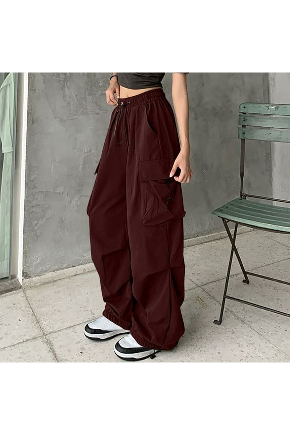 Trousers Women'S Workwear Pants Solid Color Fashion Casual Loose Wide-Leg Cuffed Pants