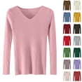 thumbnail image 1 of Otvok V Neck Ribbed Slim Fit Sweater for Women, Long Sleeve Solid Pullover, Stretchy Basic Layering Top for Autumn Winter, 1 of 7