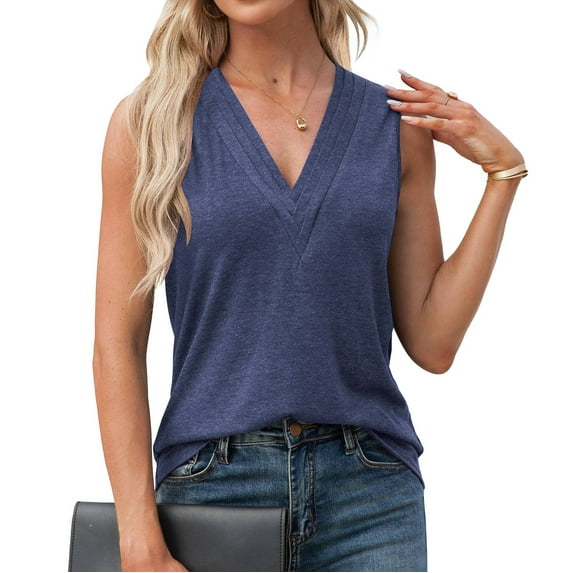 Otvok V-Neck Tank Top for Women's Sleeveless Solid Color Basics Casual Tops Pullover T-Shirt