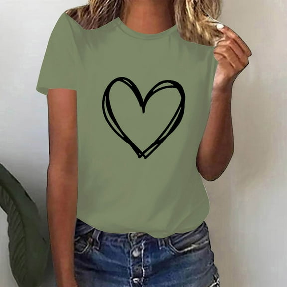 Otvok Valentine'S Day Fashion Crewneck Short Sleeve T-Shirt Casual Loose Shirt for Women