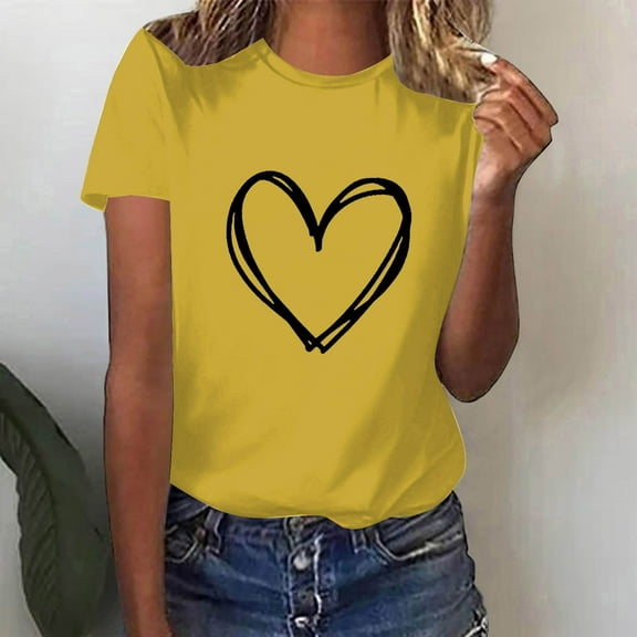 Otvok Valentine'S Day Fashion Crewneck Short Sleeve T-Shirt Casual Loose Shirt for Women