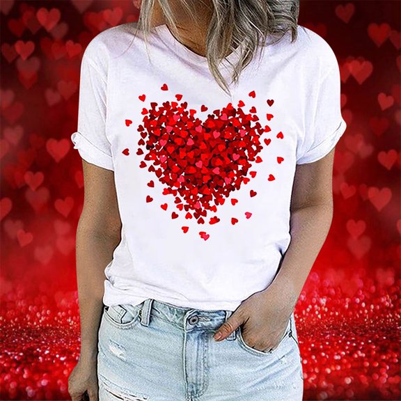 Otvok Valentine'S Day Tops Gifts for Women T-Shirt Funny Letter Print Short Sleeve Blouse