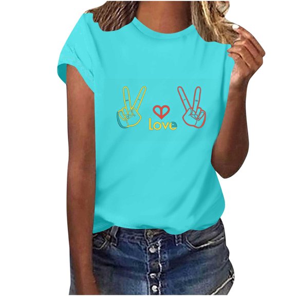 Otvok Valentines Shirts for Women Heart-Shaped Printed T Shirt Valentine'S Tee Shirt Casual Lover Short Sleeve Tops