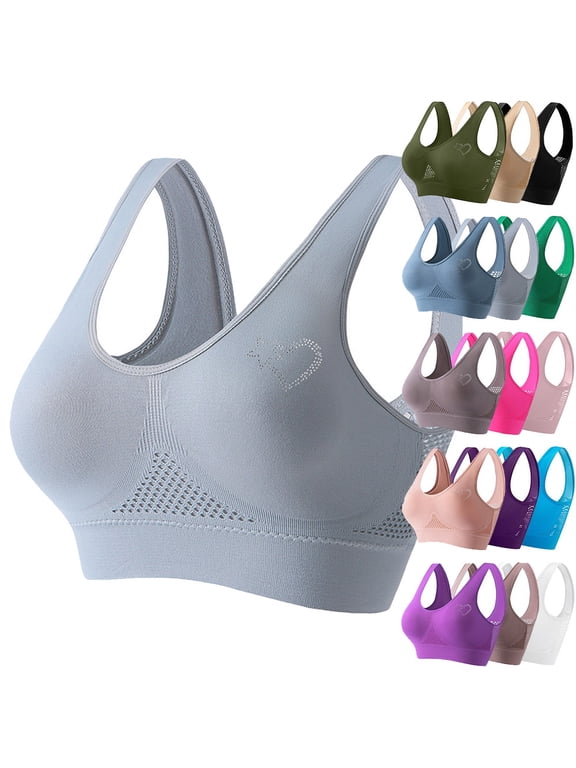 Wide Strap Sports Bra Padded Seamless Workout Crop Top for Women, Breathable Mesh Activewear with Sparkly Star Heart Rhinestone