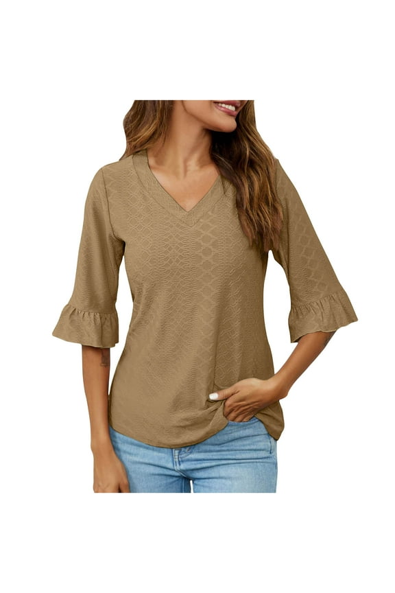 Otvok Winner Womens Tops Fashion Split Flare Sleeves V-Neck Casual Loose T-Shirt