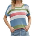 thumbnail image 1 of Otvok Woman Fashion Striped Round Neck Short Sleeve Plus Casual Knit Sweater Tops, 1 of 6