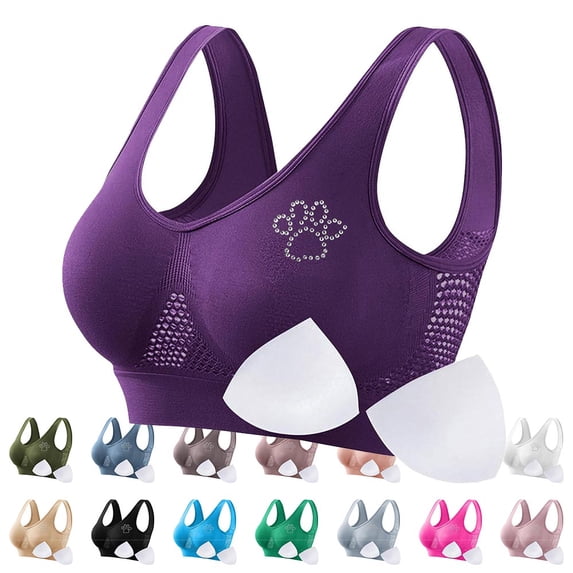 Otvok Women Bras Breathable Mesh Workout Bra, Paw Rhinestone Seamless Padded Sports Bra Medium Support Training