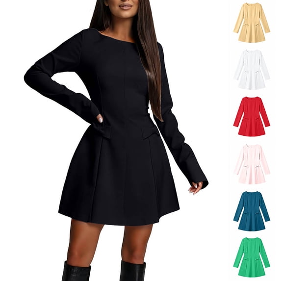 Otvok Women Cocktail Occasion Dress Mini Dress , Long Sleeve A Line Skater Dress, Side Bow Decor Slim Fit Elegant Cocktail Party Dress