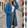 thumbnail image 1 of Otvok Women Diamond Cable Knit Long Cardigan, Open Front Long Sleeve Oversized Maxi Length Sweater Coat with Pockets, 1 of 7