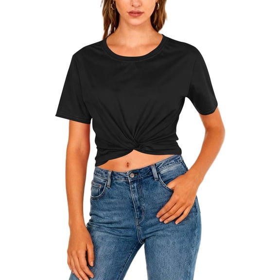 Otvok Women Fashion Casual Solid Color Backless Hollow Front and Back Wearable T-Shirt Short-Sleeve Round Neck Tops