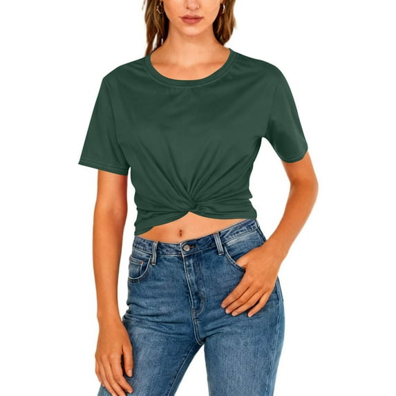 Otvok Women Fashion Casual Solid Color Backless Hollow Front and Back Wearable T-Shirt Short-Sleeve Round Neck Tops