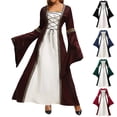 thumbnail image 1 of Otvok Women Halloween Dresses, Bell Sleeve Renaissance Maxi Dress, Square Neck Lace Up Gold Trim Long Gown Dress Party, 1 of 7