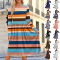 thumbnail image 1 of Otvok Women Long Sleeve A Line Dress, Leisurely Printed Pocket Midi Dress, Round Neck Elastic Waist Casual Daily Dress, 1 of 7