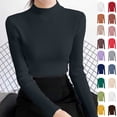 thumbnail image 1 of Otvok Women Mock Neck Ribbed Sweater, Long Sleeve Slim Fit Pullover, Solid Stretchy Layering Top for Fall Winter Daily Outfits, 1 of 7