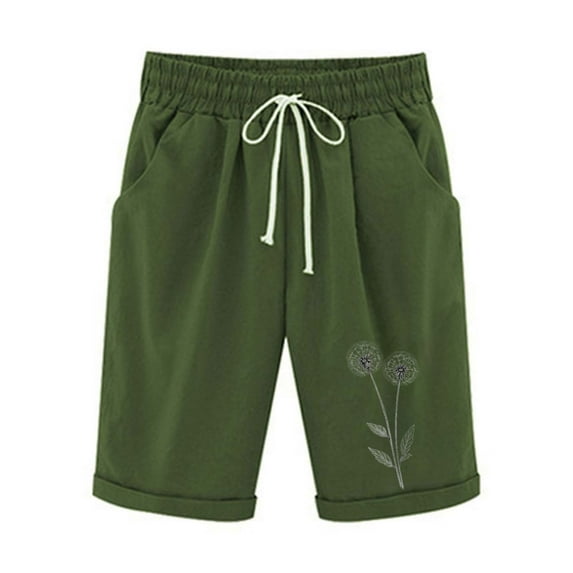 Otvok Women Printed Casual Elastic Waist Drawstring Shorts with Pockets